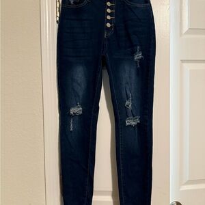 SHEIN High Rise Button-Up Dark Blue Jeans